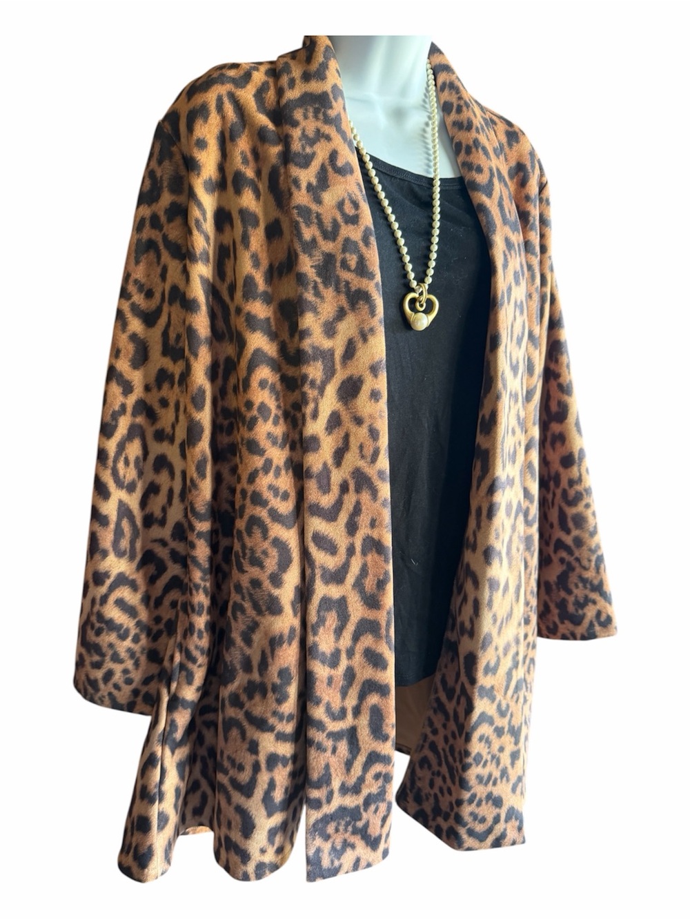 Weavz Classic Leopard Print Shawl Collar Open Front Flowy Cardigan::NWOT:;